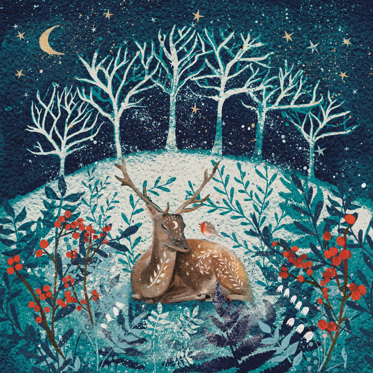 Christmas stag and Robin