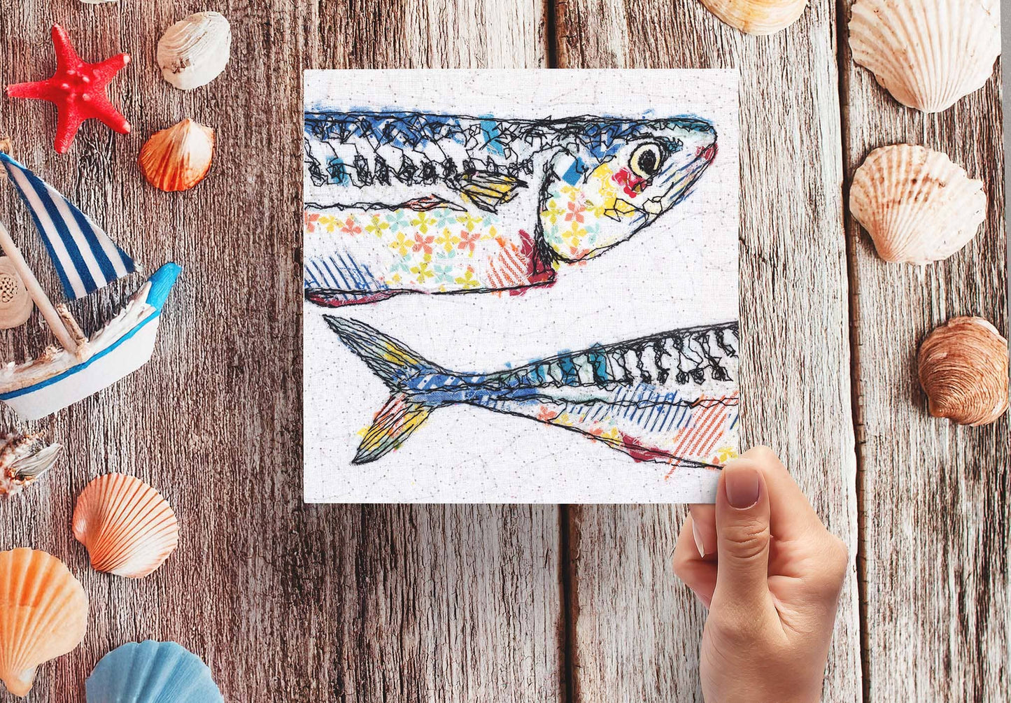 Plenty of Fish Mackerel Embroidery Art Card