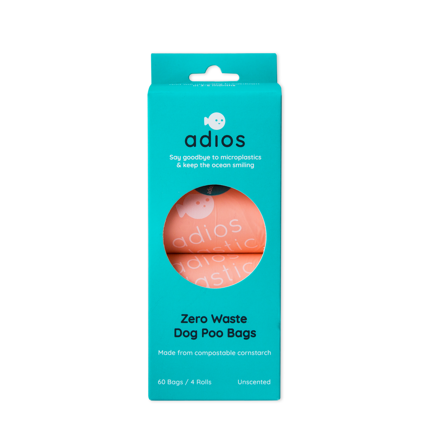 Adios Plastic - Compostable Dog Poo Bags - 4 Rolls in Pink (60 Bags)