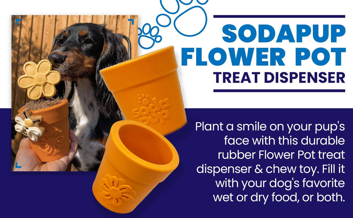 Flower Pot Durable Rubber Treat Dispenser & Enrichment: Green