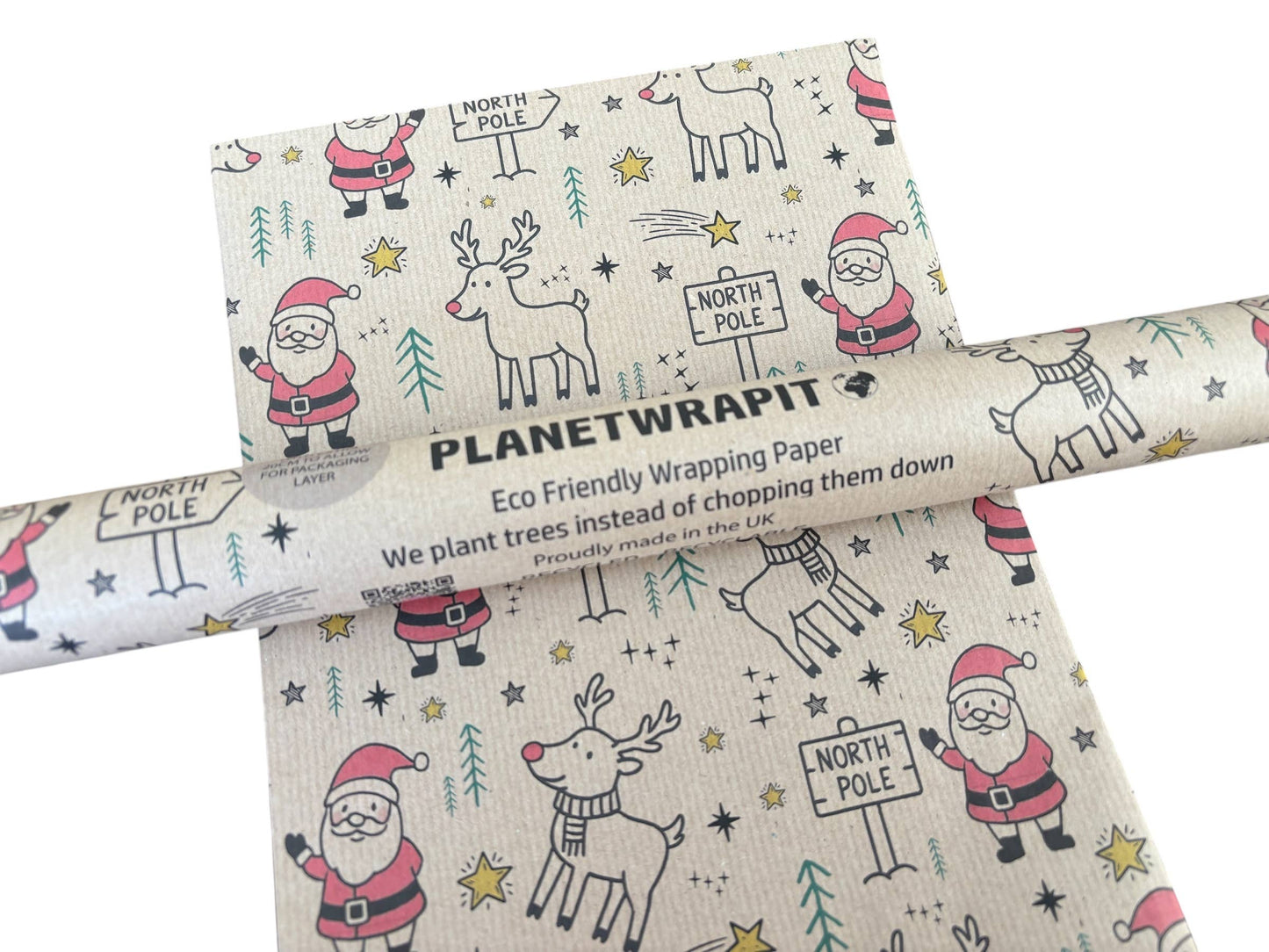 PlanetWrapIt - Rudolph and Santa Recycled Eco Kraft Gift Wrapping Paper