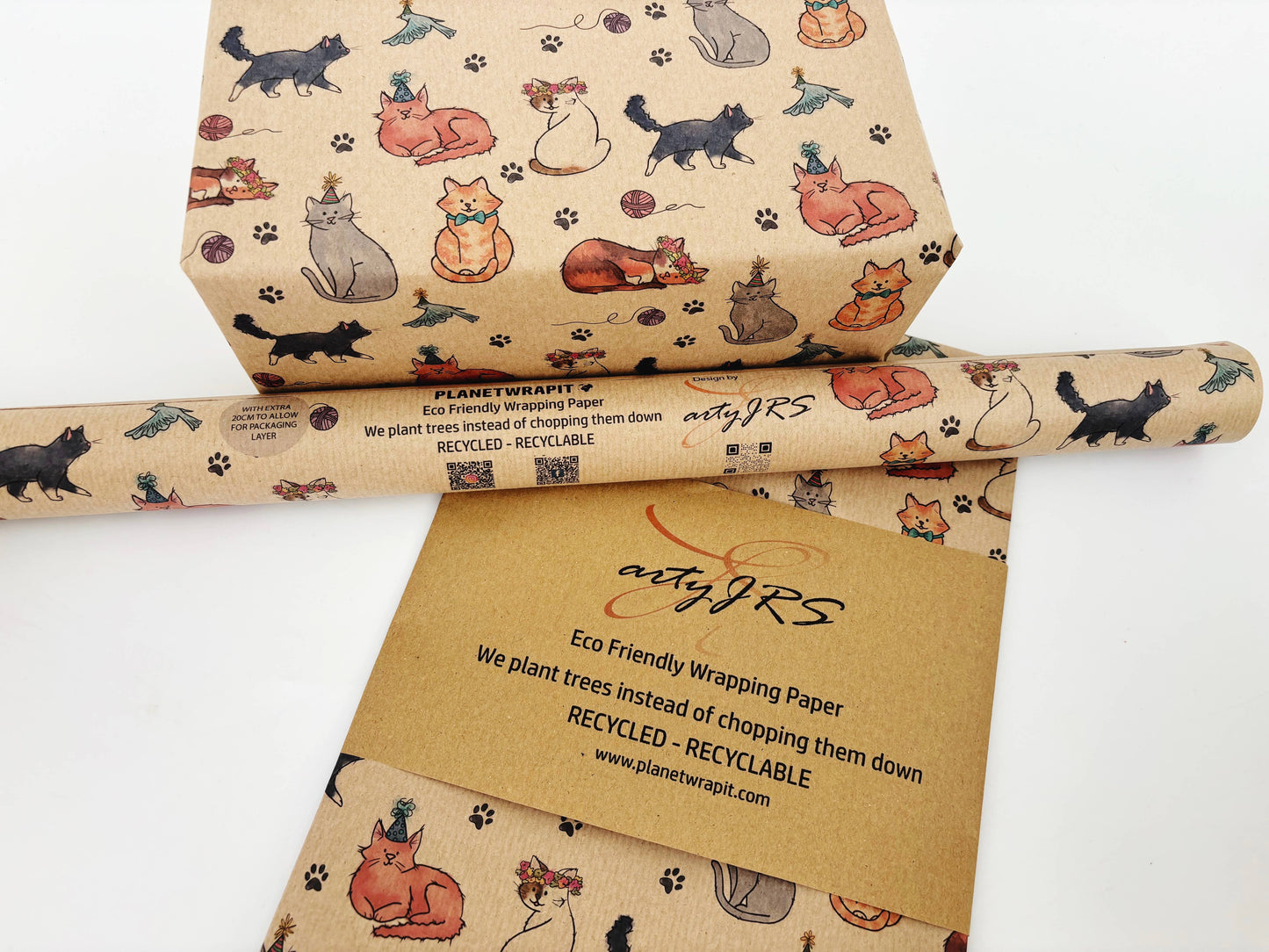 Party Cats Recycled Kraft Wrapping Paper Gift Wrap