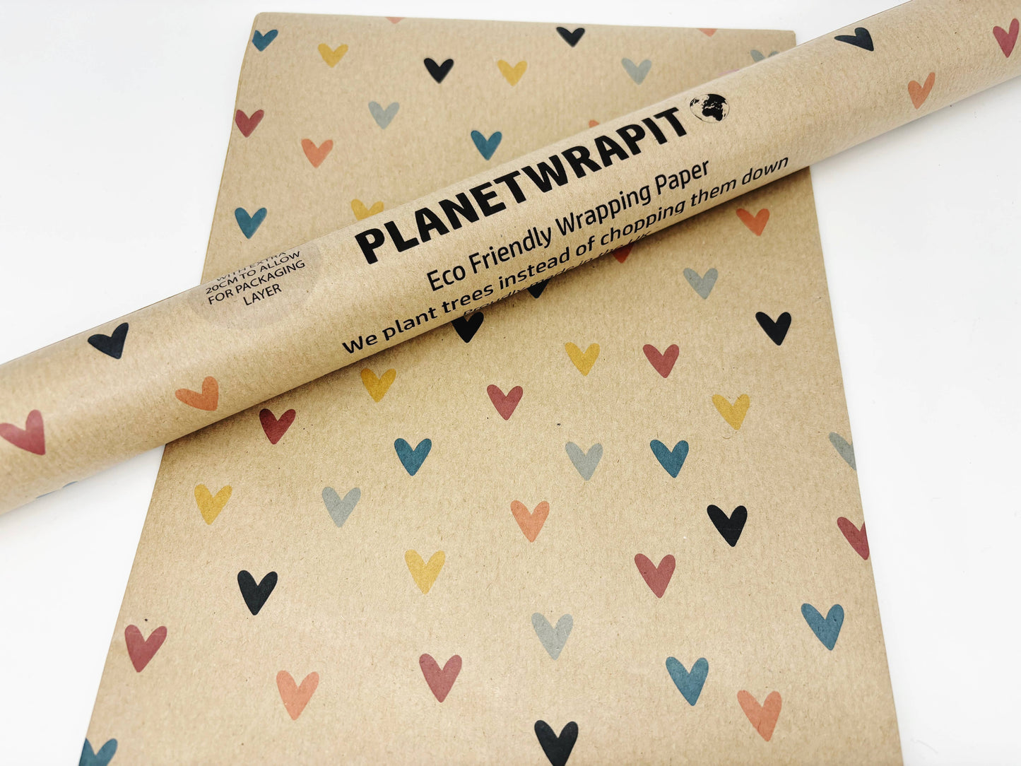 Colourful Hearts Recycled Kraft Wrapping Paper Gift Wrap