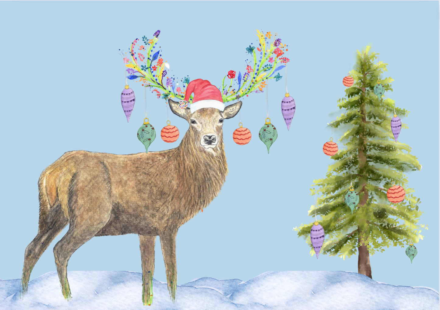 Christmas Stag | Eco Friendly Art Card cute colourful Deer