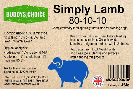 Buddys Choice Simply Lamb 80/10/10 454g